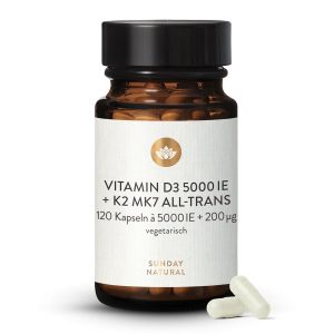 Вітамін D3 5000 МО + K2 MK7 200 мкг капсули 120 шт (Vitamin D3 + K2 MK7 5.000IE + 200µg Kapseln)