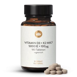 Вітамін D3 5000 МО + K2 MK7 100 мкг | 180 таблеток (Vitamin D3 5.000IE +100µg K2 MK7 Hochdosiert)