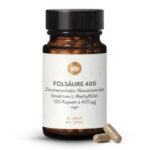 Фолієва кислота 400 мкг — органічний фолат з лимонних шкірок (Folsäure (Folat) Kapseln 400 µg)
