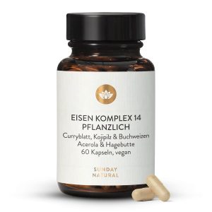 Рослинний комплекс заліза 14 мг з вітаміном C — 60 капсул (Eisen Komplex Pflanzlich 14mg)