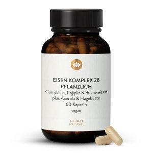 Рослинний комплекс заліза 28 мг — веганські капсули з вітаміном C (Eisen Komplex Pflanzlich 28mg)