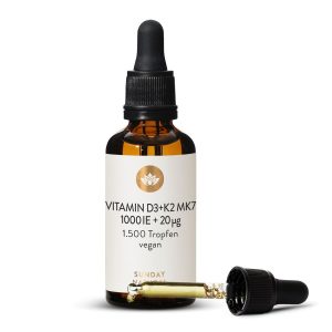 Вітамін D3 + K2 MK7 краплі 1000 МО веган 45мл | Sunday (Vitamin D3 + K2 MK7 1.000IE + 20μg Tropfen, Vegan XL)